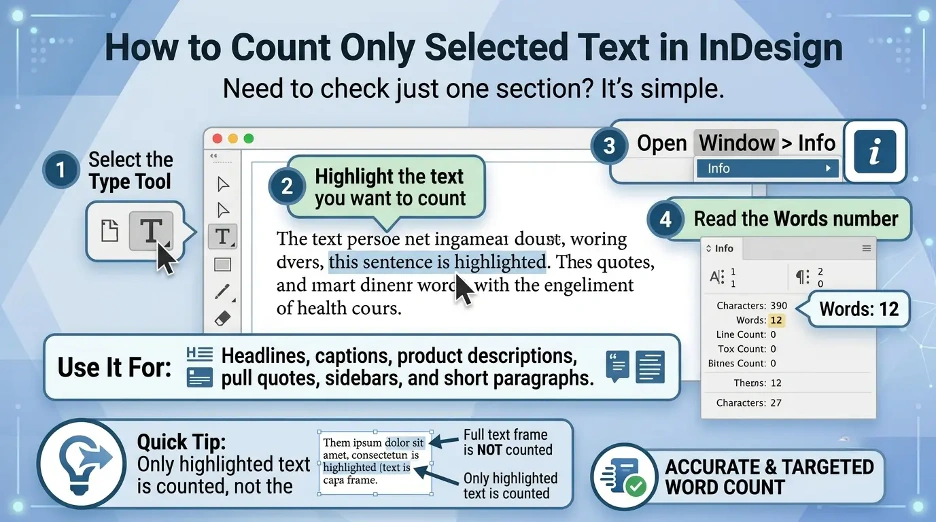 How to count selected text in InDesign