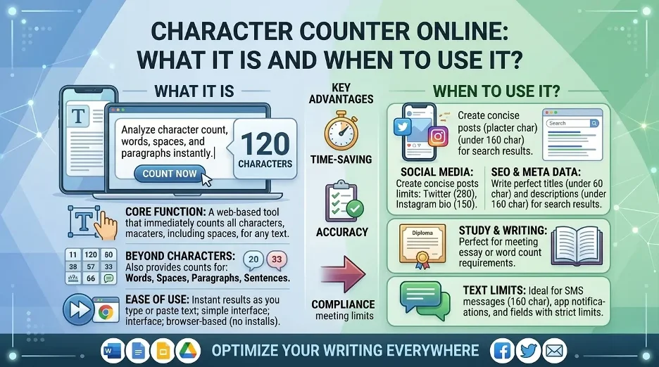 Character counter online tool for counting letters, words, and spaces