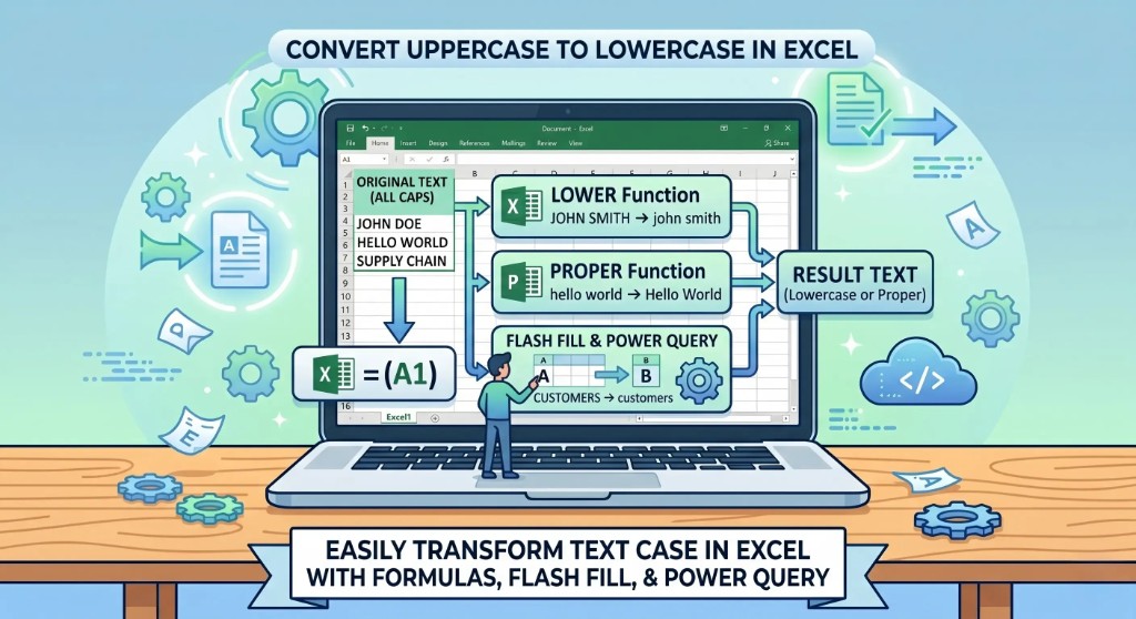 Convert uppercase to lowercase in Excel using formula and text functions