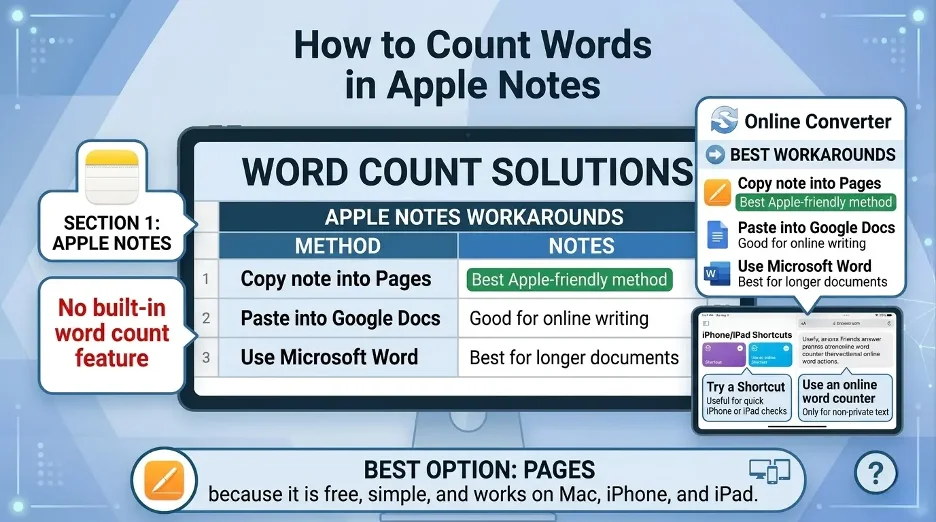 How to count words in Apple Notes using Pages, Google Docs, Microsoft Word, Shortcuts, or online word counters